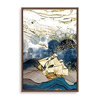 Framed Canvas Wall Art Golden Sailing Canvas Prints Home Artwork Decoration for Living Room,Bedroom - 16x24 inches