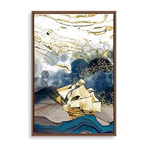 Framed Golden Sailing Home Artwork for Living Room Bedroom