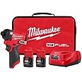 Milwaukee 3453-22 12V Fuel 1/4" Cordless Hex Impact Driver Kit with (2) 2.0Ah Lithium Ion Batteries, Charger & Tool Bag