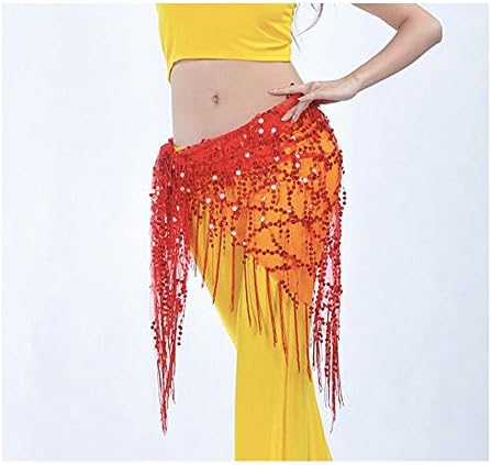 Wimious Pomegranate-red shining Sequin Crochet Net Triangle Shawl Wrap Belly Dance Hip Scarf