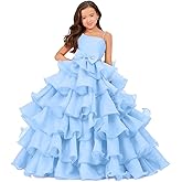 Pageant Dresses for Girls One Shoulder Dress Organza Ruffles Poof Party Dress for Girls Ball Gown