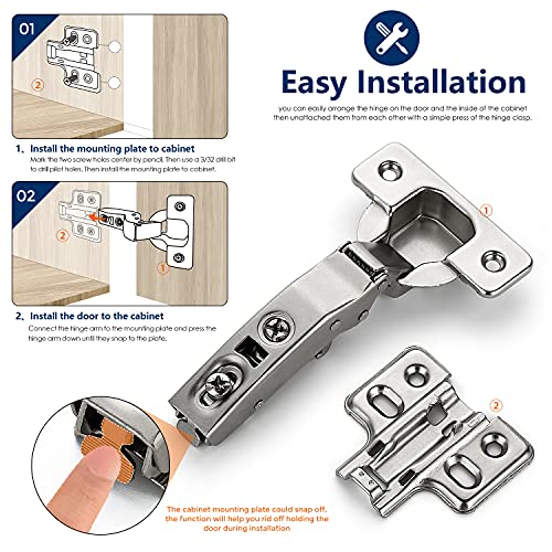 Ravinte 10 Pack 5 Pairs European Kitchen Cabinet Hinges Soft Close Full Overlay Cabinet Door Hinges Heavy-Duty Frameless Adjustable Concealed Cabinet Cup Hinge