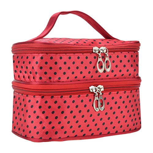 Kikole Double Layer Cosmetic Bag Travel Toiletry Cosmetic Makeup Bag Organizer With Mirror