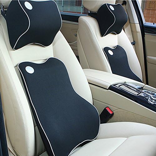 AOTOSOLO Premium Memory Foam Car Lumbar Cushion &amp; Car Neck Pillow Kit (Black)