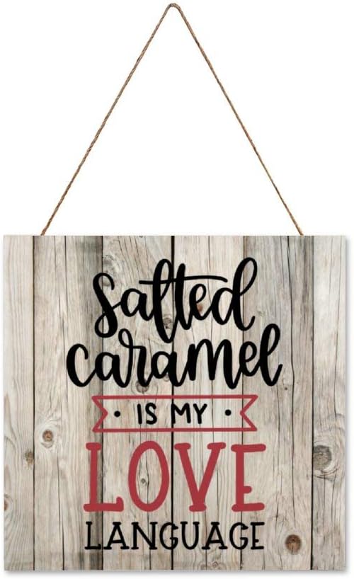 BYRON HOYLE 木纹底 Salted Caramel is My Love Language Hanging Wood Sign Pallet Wall Art Decor Farmhouse Food Kitchen Sign Wooden Plaque Home Script Decor