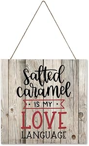 BYRON HOYLE 木纹底 Salted Caramel is My Love Language Hanging Wood Sign Pallet Wall Art Decor Farmhouse Food Kitchen Sign Wooden Plaque Home Script Decor