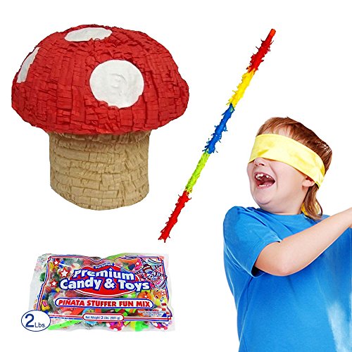 Pinatas Kit Including PiÃ±ata, Buster Stick, Bandana and Candy Filler, Mushroom