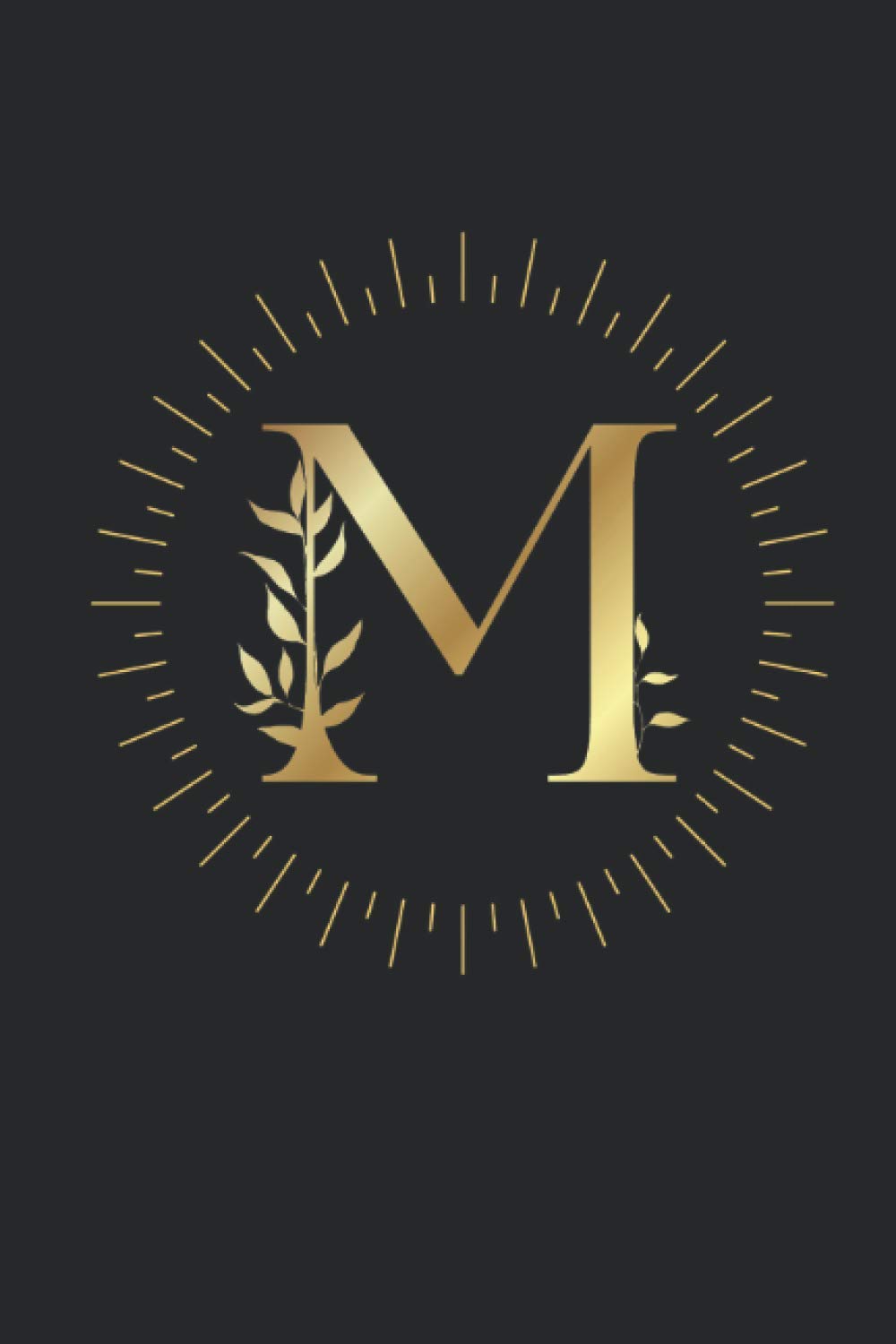 M: Monogram Initial Notebook. Letter “M” Lined Journal with black and gold cover. Size: 6" x 9"