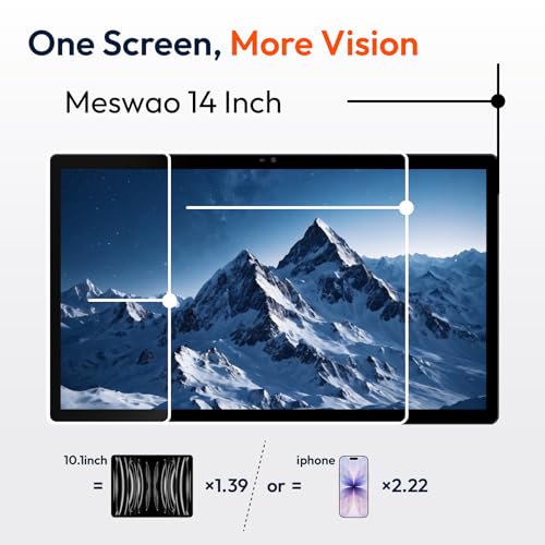 14.1 Inch Android Tablet, 2025 Large Screen Tablet with 1080P IPS FHD Big Display, 10000mAh Long-Lasting Battery, 8-Core Processor, 6GB RAM 128GB ROM (1TB Expand), WiFi, Durable Metal Frame, Gold