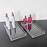 2 Pack Scalloped Acrylic Bathroom Vanity Tray for Counter Clear Acrylic Trays for Organizing Perfume Sponge Soap Makeup Storage Holder Toilet Tray Decor