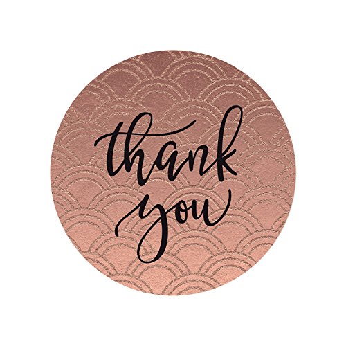 Andaz Press Bulk Stylish Faux Rose Gold Foil Thank You Round Circle Label Stickers, 2-inch, Anya Faux Rose Gold Foil Curve, 80-Pack