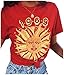 Abetteric Women's Comfort Sun Print O-Neck Blouse Chic T-Shirt Top XS