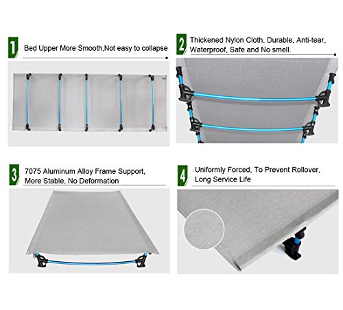Ultralight Portable Folding Single Camp Bed Travel Cot Tent Bed Aluminium Alloy Metal Frame Outdoor Camping Hiking Fishing Beds with Storage Bag for Adult or Kids
