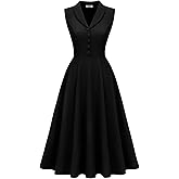 BeryLove Vintage 1950s Cocktail Dresses for Women Semi Formal Button Down A-Line Tea Party Dress