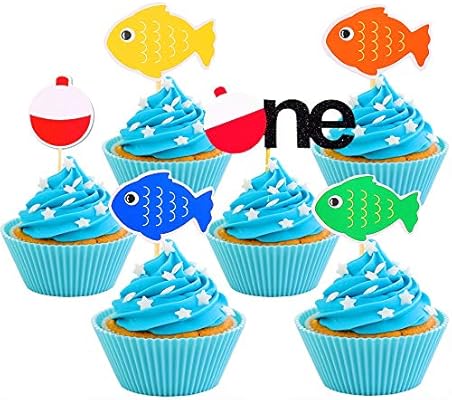 Jevenis Fishing Birthday Cake Topper Gone Fishing Cupcake Toppers