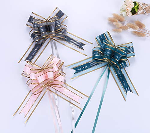 Auch 50Pcs Elegant Crystal Yarn Pull Bows for Birthday Wedding Christmas Valentine's Day New Year Party Supplies Gift Basket Knot with Ribbon Strings to Wrap the Box or Floral Decoration