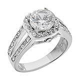 FlameReflection Halo Cubic Zirconia Stainless Steel Engagement Ring Band Women's Size 5-11 SPJ