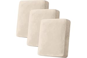 Taque Couch Cover Stretch Velvet Sofa Cushion Cover 3-Piece - Elastic Washable Slipcover for Seat or Backrest, Couch Seat Covers for Sofas (Ivory)
