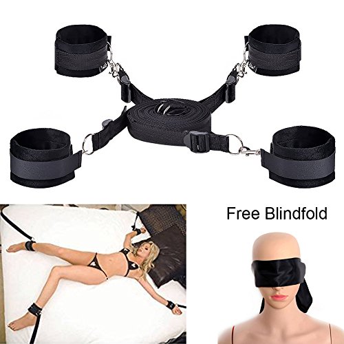Tooluu Fetish Under Bed Restraint Kit with A Ribbon Blindfold, Fluff Lining Hand Cuffs Ankle Cuff Bondage Collection For Male Female Couple