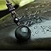 OK-STORE Natural Black Obsidian Rainbow Eyes Stone Necklace Pendant, 16mm Obsidian Bead with Woven Cotton Cord, Talisman Dedication of Wellness and Wealth