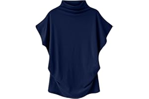 BORNIU Women's Mock Neck Short Sleeve T Shirt Dressy Casual Summer Tops Solid Color Loose Fit Tunic Blouses
