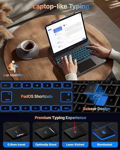 typecase Touch Case with Keyboard for iPad Pro 13"(M5/M4, 2025/2024), iPad Air 13"(M4/M3/M2, 2026/2025/2024) & iPad Pro 12.9", Trackpad, 360° Rotatable, 11-Colors Backlit, Space Black