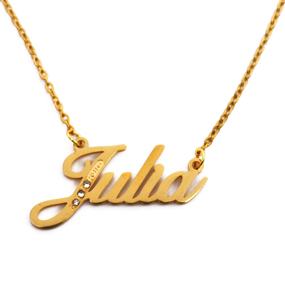 Kigu Name Necklace Julia - Gold Tone - Custom Name Necklace - Personalised Jewellery for Ladies- Customised Jewellery for Girls- Custom Pendant Julia