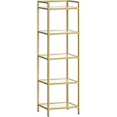 HOOBRO 5-Tier Gold Shelf, Narrow Book Shelf, Display Cabinet with Glass Bookcase, Corner Shelf Storage for Small Spaces, for Home Office, Living Room, Bedroom, Gold GD45SJ01