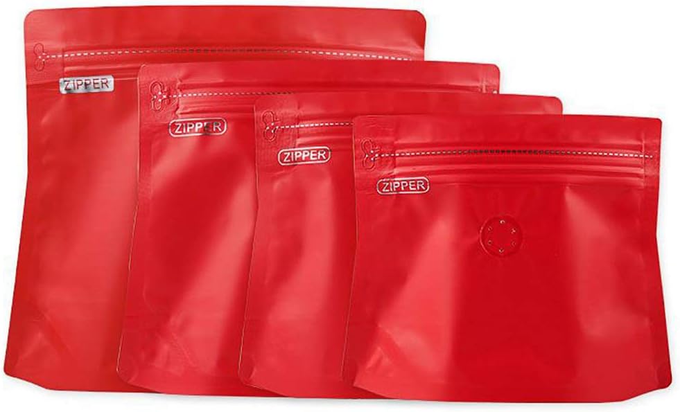 WISHDIAM Stand up Coffee Bag 25 PCS Matte Red Aluminum Foil Mylar Valved Zip Lock Resealable Pouch 8.5x(9.0+10.5)", 1lb