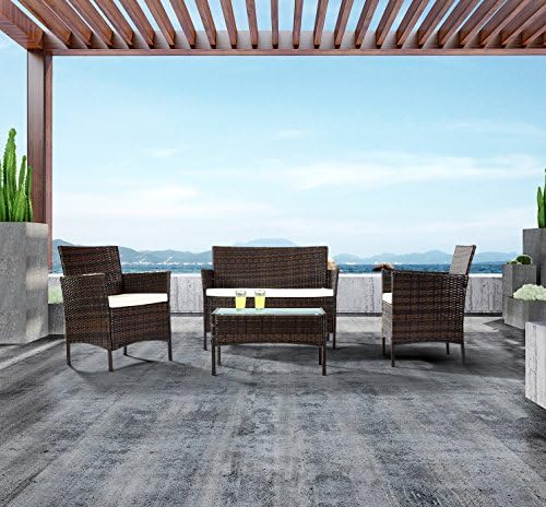 EBS Conjunto de Muebles Ratán de Jardin o Terraza 4 Piezas con Cojines