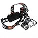 KAZOKU Bright Headlight Headlamp Flashlight Torch 3 CREE XM-L2 T6 LED with 4 PCS Rechargeable Batteries and Wall Charger for Hiking Camping Riding Fishing Hunting