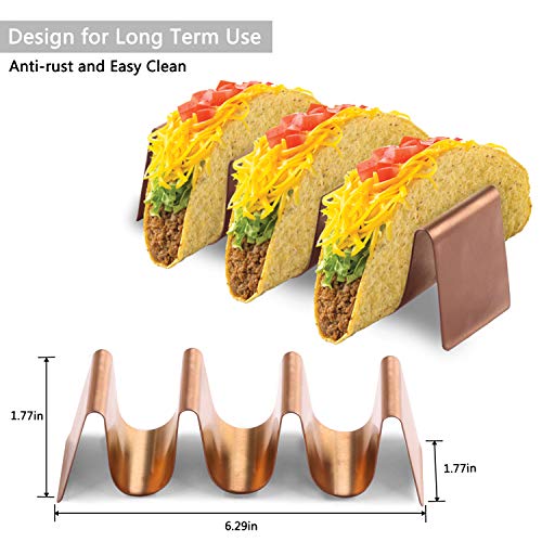 Buruis 4 Pack Mini Taco Holder Stand, Stylish 304 Stainless Steel Taco Rack, 6.3 X 1.8 Inch Tray-Hold up to 16 Soft or Hard Shell Taco for Home and Restaurants, Oven Grill Dishwasher Safe - Thumbnail 3