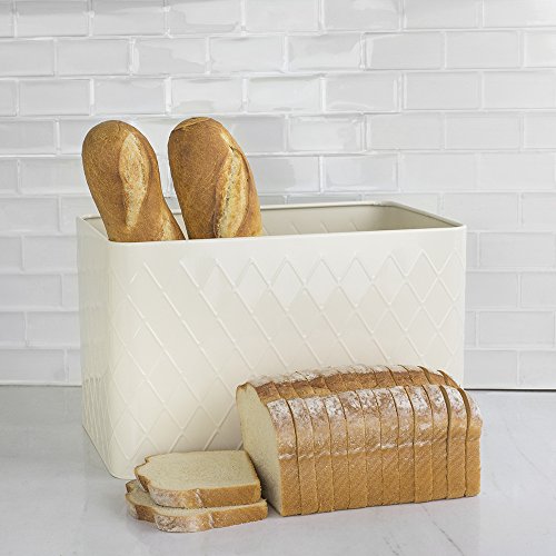 Home Basics CS47554 Trellis Tin, Ivory Bread Box, One Size