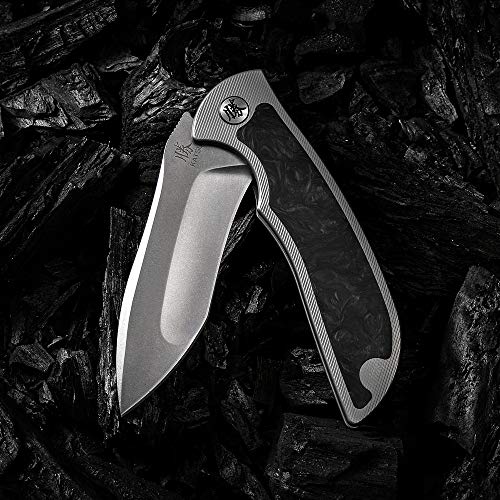 KATSU Folding Camping Japanese Knife, Titanium & Carbon Fiber Handle
