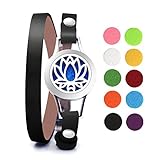 Gouraml Essential Oil Diffuser Bracelet for Women Aromatherapy Anxiety Jewelry Hypo-allergenic 316L Surgical Stainless Steel with Gold Leather Band 10 Different Color Pads Gift Set (Lotus Of life)
