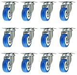 Online Best Service 12 Pack Caster Wheels Swivel Plate Casters On Blue Polyurethane Wheels PU