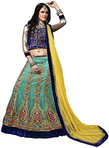 Khushali Presents Embroidered Net Lehenga Choli(Rama,Blue,Beige)