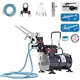 VIVOHOME Airbrush Kit with 1/5 HP Air Compressor and 3 Dual Action Professional Airbrush Gun, Gravity and Siphon Feed, Quiet Air Brush Paint Set with Holder, Color Wheel, Cleaning Brush, 2 Cup