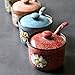 DoDola Ceramics Retro Flower Sugar Bowl with Lid and Spoon 5.5 Ounces Green