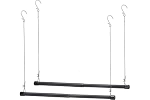 SEMPICAD Hanging Closet Rod, Length and Height Adjustable Closet Hanging Organizer,35 Inch Height Space-Saving Clothes Hanging Bar,Black Closet Rod Extender 2Pcs…