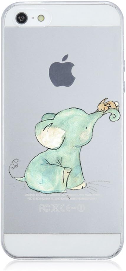 For Apple iPhone 5 5s Cover Qissy Transparent Ultra Thin Soft TPU iPhone SE 5S 5 4.0'' Case Shock-Absorption Bumper Case with Green elephant