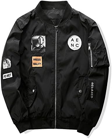 Xianglong 2017 New Men Bomber Jacket Hip Hop Patch Designs Slim Fit Pilot Bomber Jacket Coat Men Jackets Plus (L, Black)