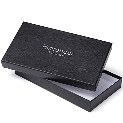 Huztencor Long Wallets for Men Leather RFID Blocking Wallet Bifold Slim Credit Card Holder Zip