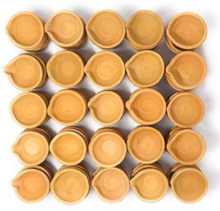 Divya Store - Set of 101 Pieces, 51pcs, 31pcs - Handmade Earthen Clay mitti ke Decorative Diya Diwali/Dipawali lamp Deepak, Diyas with Diya Batti (51)