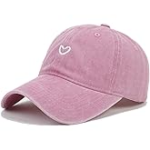 Agturber Cute Heart Hats for Women Vintage Washed Cotton Embroidered Baseball Cap Adjustable Low Profile Dad Hat