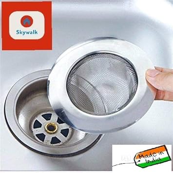 Skywalk Stainless Steel Strainer Kitchen Drain Basin Basket Filter Stopper Drainer Sink Jali, 9 cm