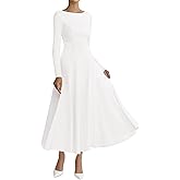 BTFBM Spring Dresses for Women 2026 Trendy Boat Neck Long Sleeve A Line Flowy Knit Loose Casual Elegant Party Maxi Dress