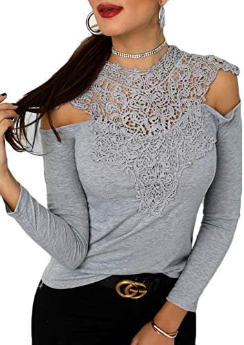 MISOMEE Women Shirt Lace Cold Shoulder Long Sleeve Blouse Tops