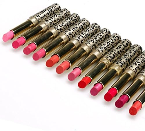 LTUI 12pcs Sexy Matte+Shimmer Moisturizing Waterproof Long lasting lipsticks,Fashionable Lipsticks Set with Leopard Design Package,Gift Personal Professional Use