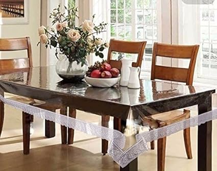 Pindia 6 Seater 60 x 90 INCH Silver Border Plain Transparent Waterproof Table Cover Sheet Mat PVC plastic Dining Ractangle